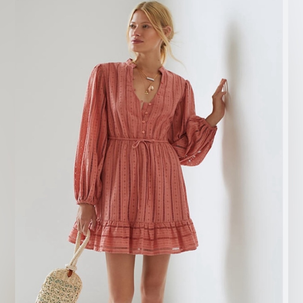 Anthropologie Forever That Girl Pink Eyelet Mini Dress